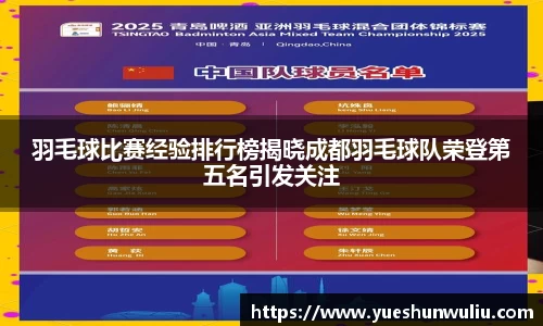 羽毛球比赛经验排行榜揭晓成都羽毛球队荣登第五名引发关注